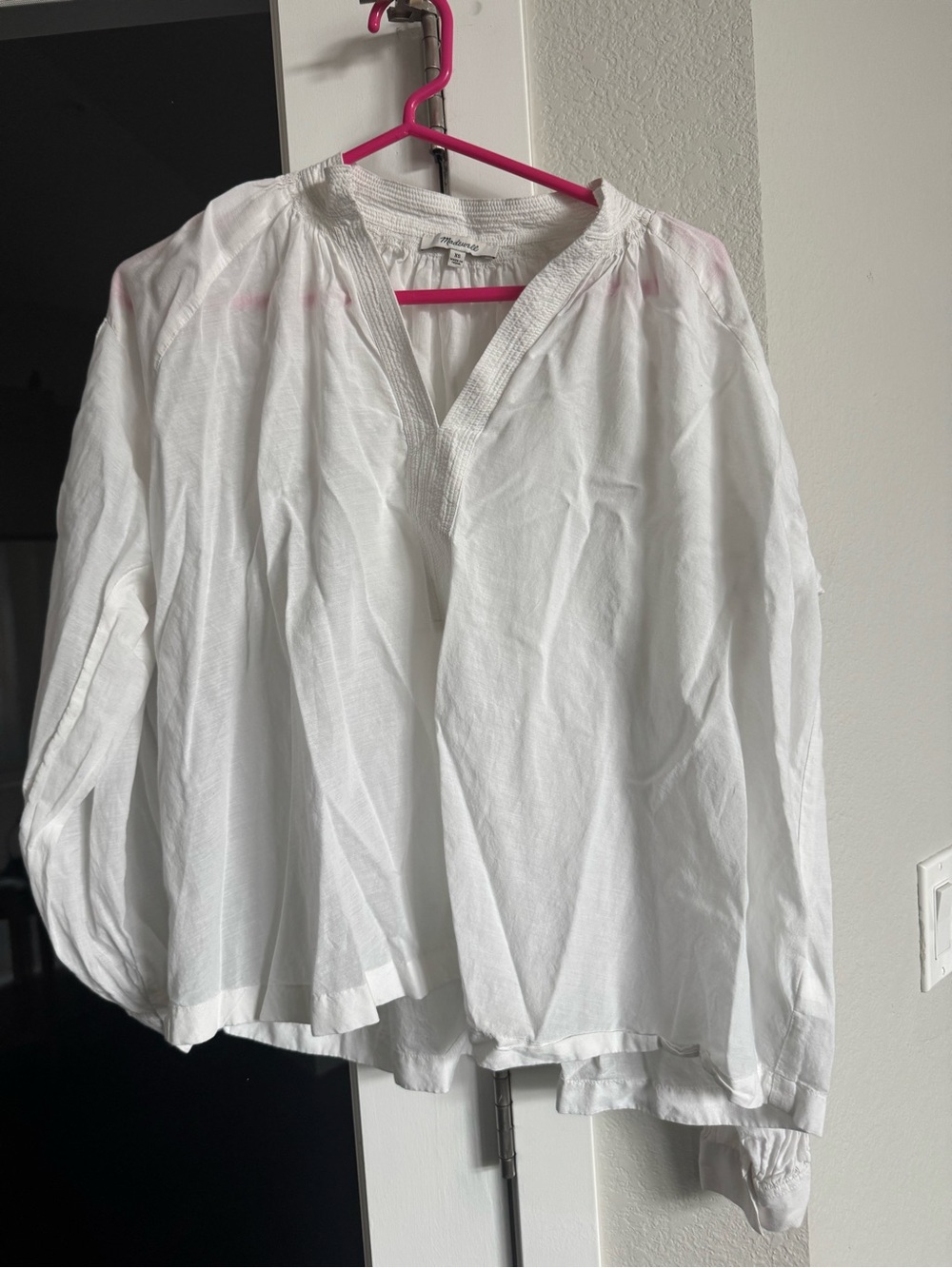 Madewell White Smocked-Neck Blouse